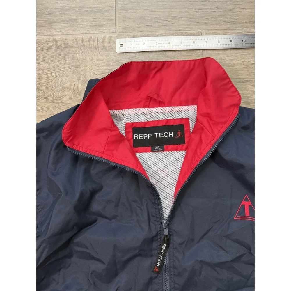 Vintage REPP Tech Navy Blue And Red Zip Up‎ Windbreaker Jacket Size XL